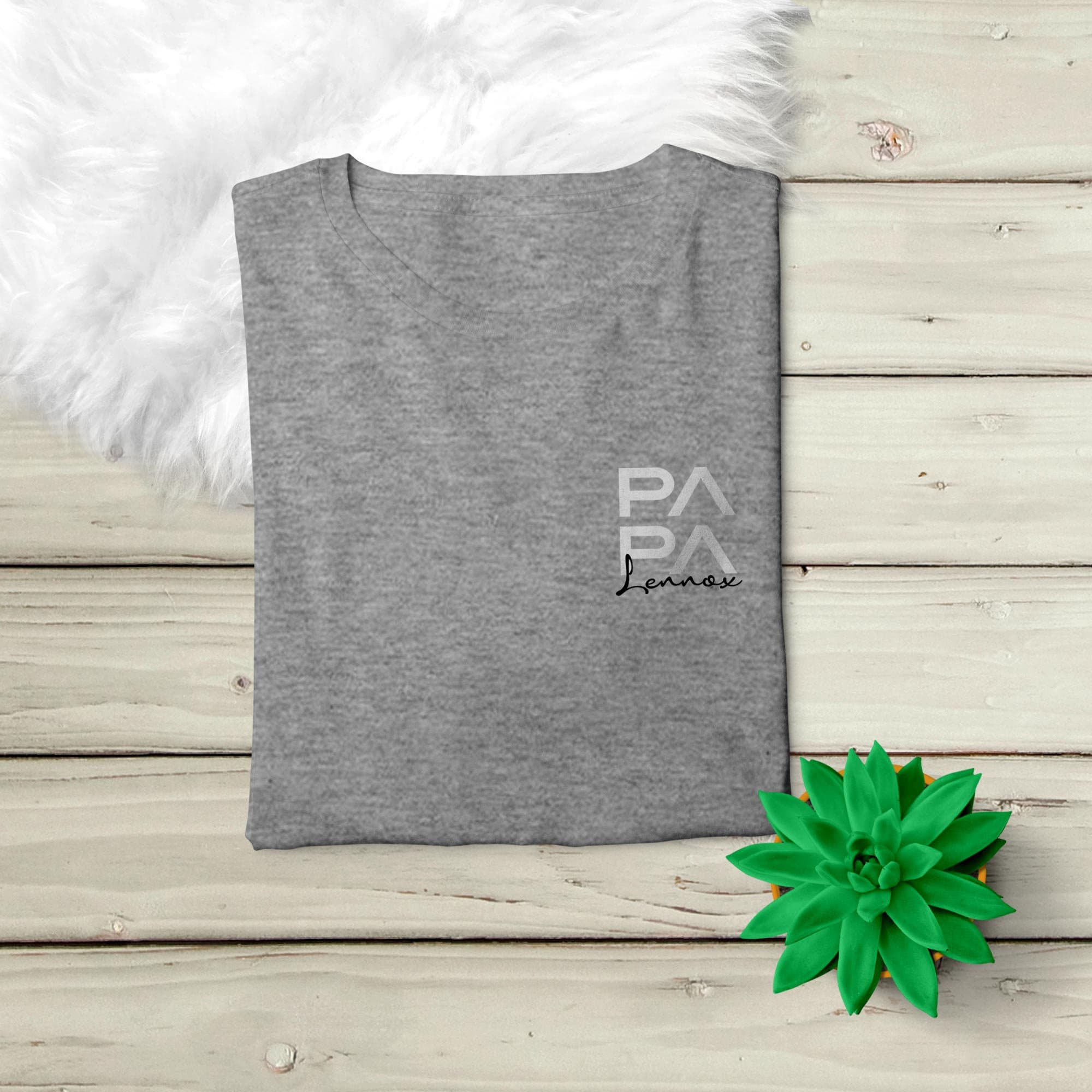 Papa T-Shirt grau, personalisiert mit Namen