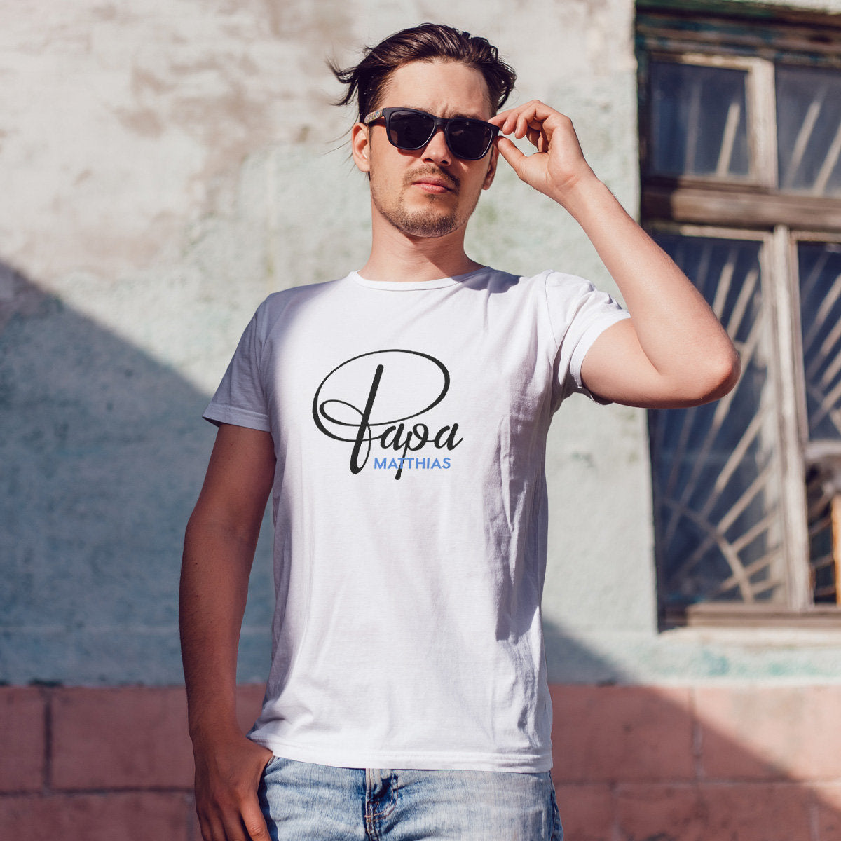 Papa T-Shirt P weiß, personalisiert mit Namen