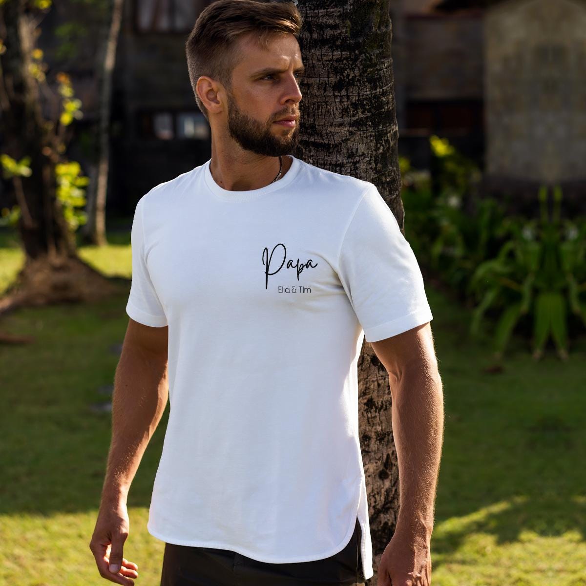 Papa TShirt 2025 weiß, Papa Shirt personalisiert mit Namen und Jahreszahl