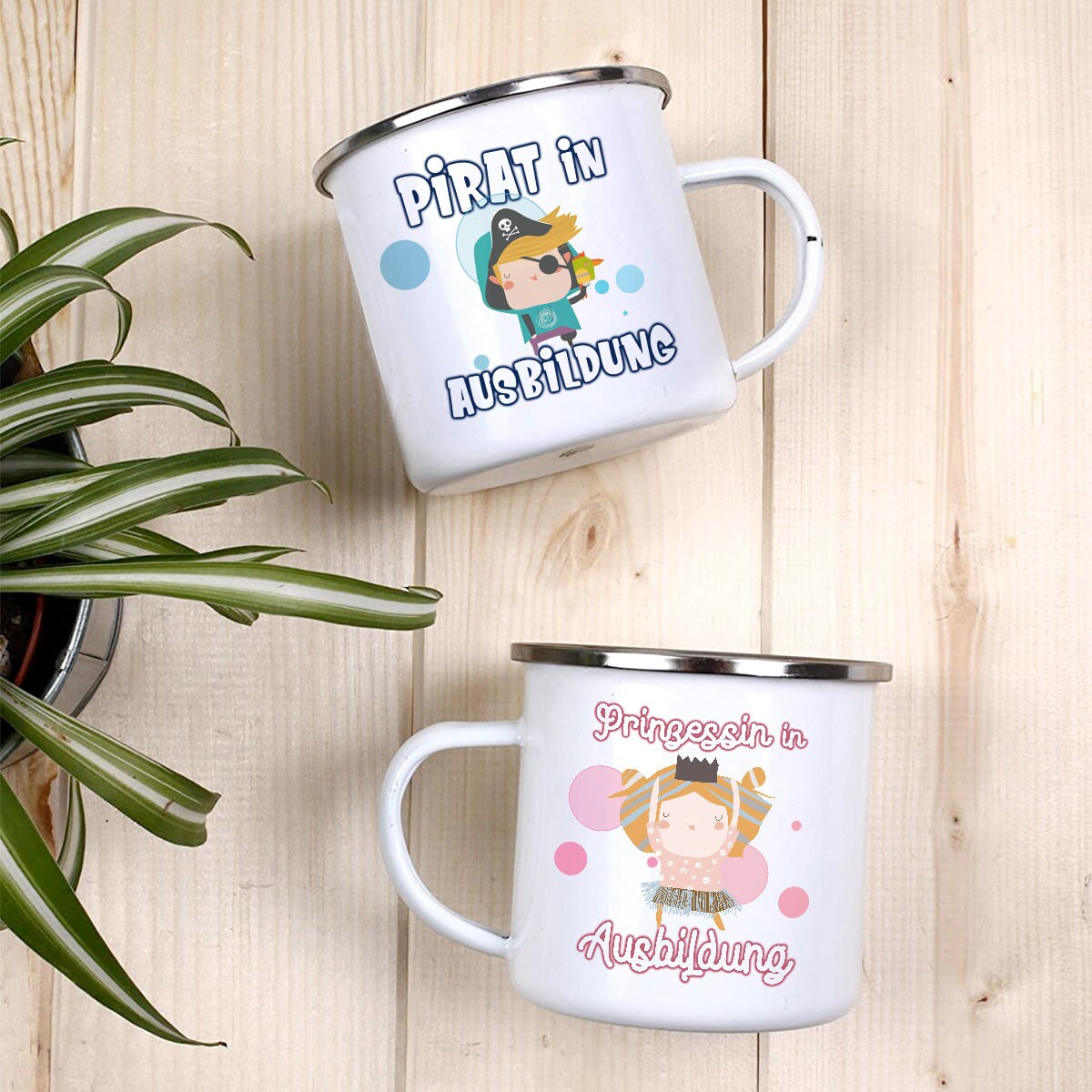 Emailletasse für Schulanfänger Pirat Prinzessin