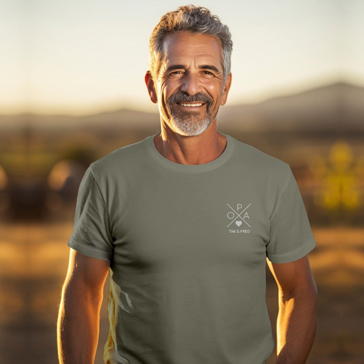 Opa Kreuz T-Shirt khaki, personalisiert mit Namen