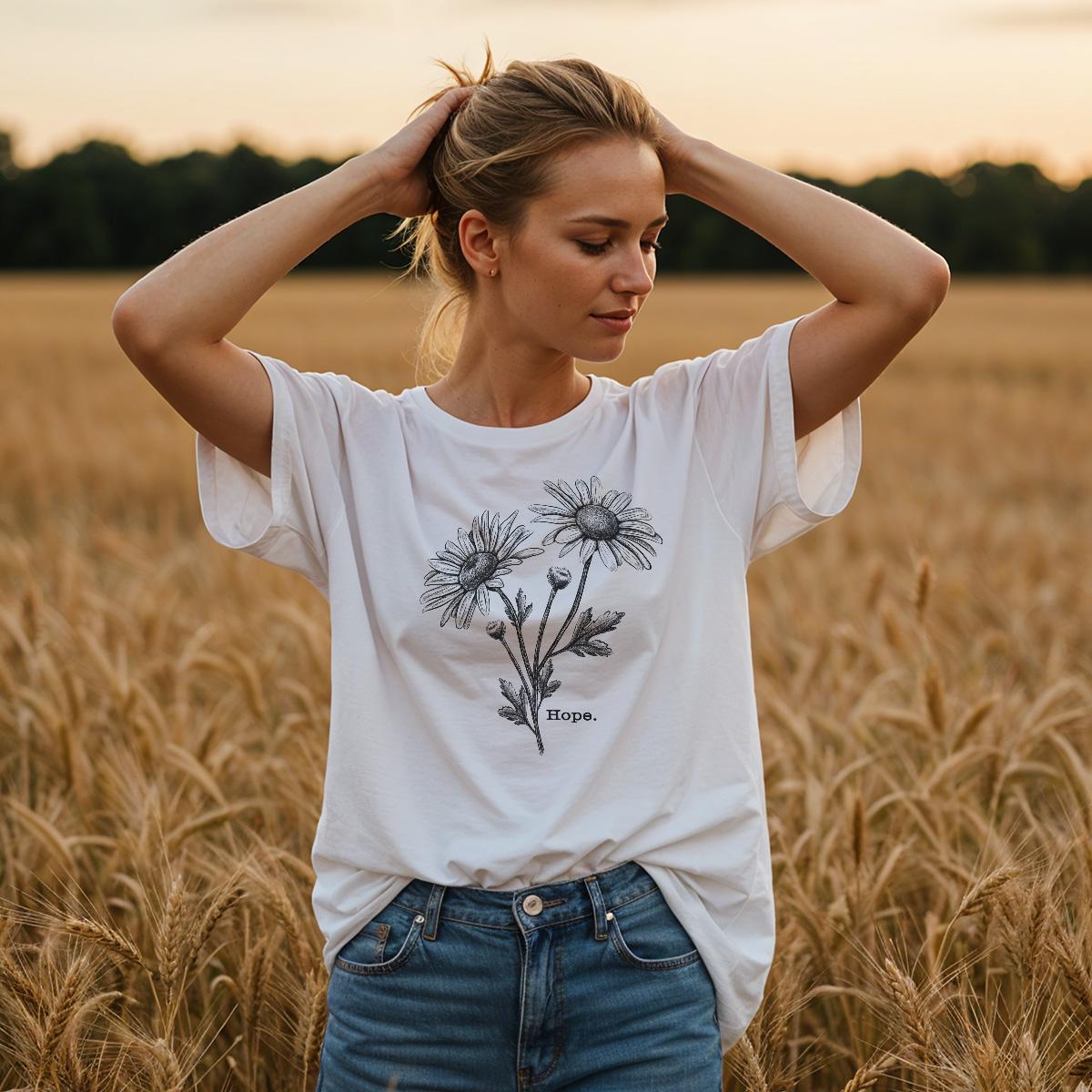Oversize Shirt in weiß mit Kamille und Hope.