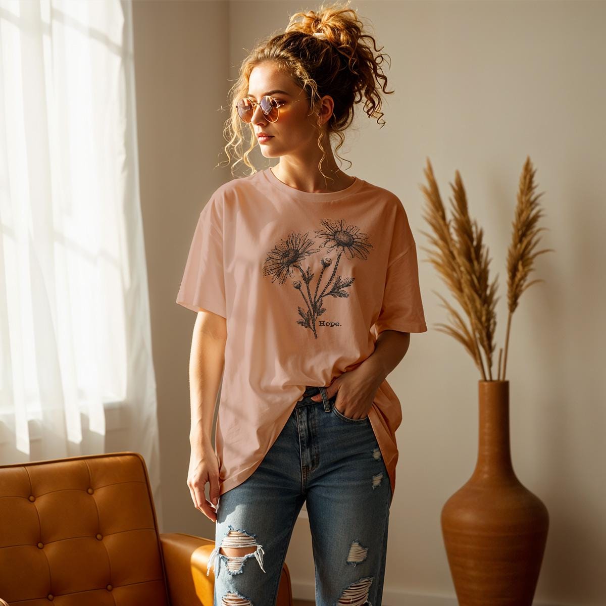 Oversize Shirt in amber mit Kamille und Hope.